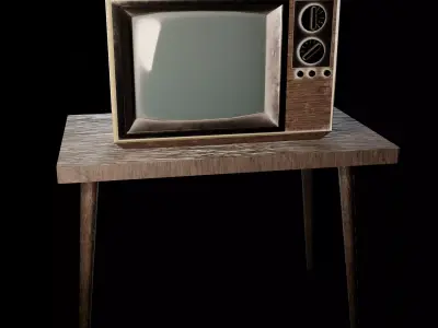 Old TV - table set Low-poly 3D model
