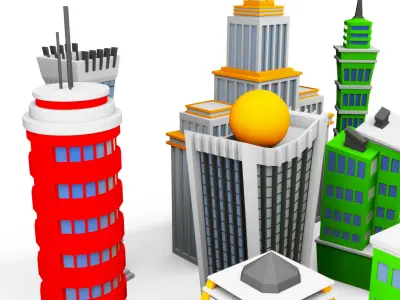 Buildings skyscraper cartoon pack 3D model