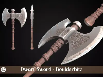 Stylized Dwarf Sword - Boulderbite - Game Ready 3D model
