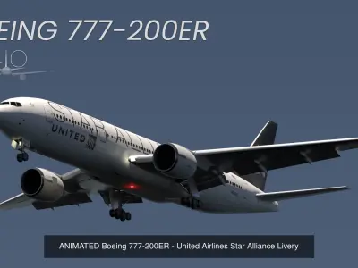 ANIMATED Boeing 777-200s - 5 Liveries 3D Model Collection
