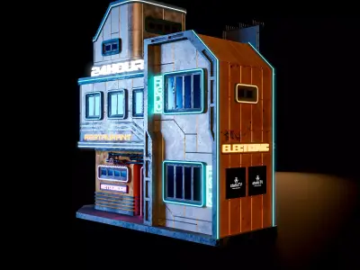 SCIFI CYBERPUNK FUTURISTIC NEON BUILDING 05 Low-poly 3D model
