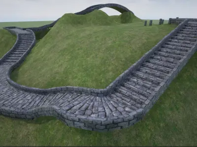 Modular Stone Stairs and Road Pack Low-poly 3D model