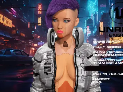 CyberPunk girl full rigged - game ready - animated Low-poly 3D model