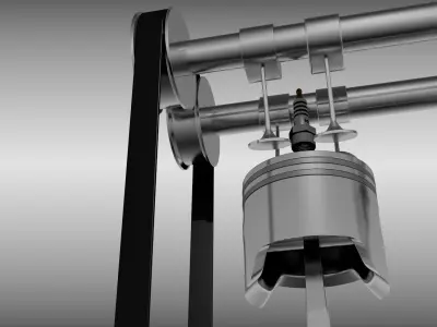 Animated six cylinder engine 3D model