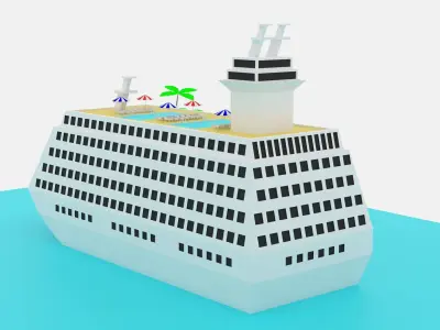 Lowpoly Cartoon Cruise Ship Low-poly 3D model