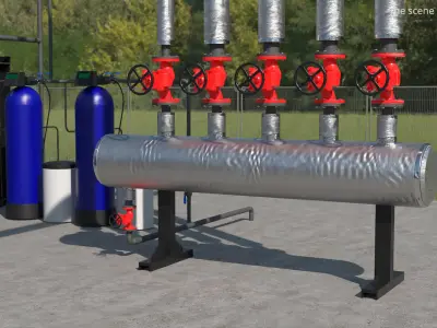 Boiler Steam Pipe System with Filtration Tanks 3D model