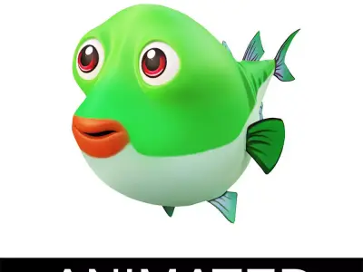 Striped Bass Fish Cartoon Animated Low-poly 3D model