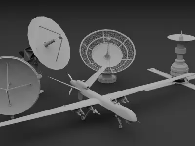 3D Satellite dish and antenna and drone 3D model