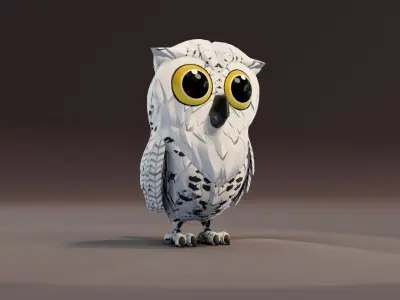 Cartoon Snowy Owl Rigged 3D Model Low-poly 3D model