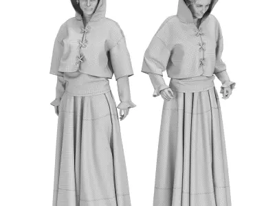 Authentic 3D Medieval Peasant Costume - Historic Folk Attire Low-poly 3D model