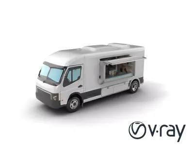 Mobile Catering Truck with Hydraulic Lift model pack Low-poly 3D model