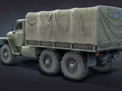 Ural-375 Flatbed Low-poly 3D model
