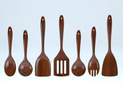 Wooden Kitchen Utensils Set(1) 3D model
