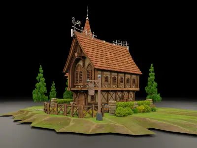 STYLIZED MEDIEVAL BUILDING 08 PRINT READY Low-poly 3D model