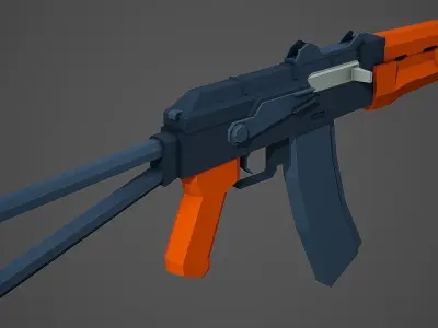 Stylized AKS 74U Rifle Low Poly Mobile Ready Low-poly 3D model