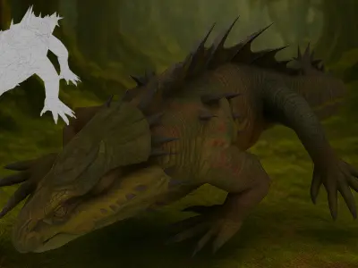 Reptilian Guardian of the Mossy Forest  Game Ready 3D Model Low-poly 3D model