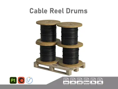 Cable Reel Drums On Wooden Pallet 3D model