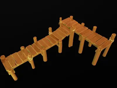 Stylized lowpoly fishing wooden pier handpainted cartoon style Low-poly 3D model