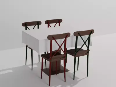 Wooden Tableset  Wooden Table Chair Tablecloth Free 3D model