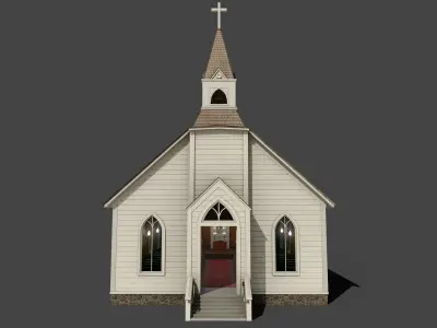 Low Poly Old Church With Interior Low-poly 3D model