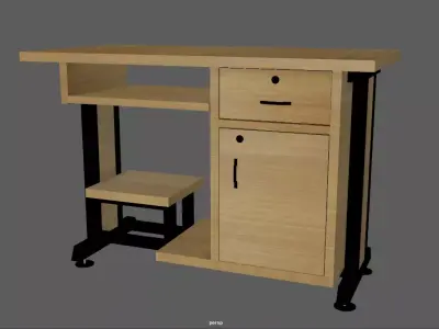 Table desk with shelf and drawers Free low-poly 3D model