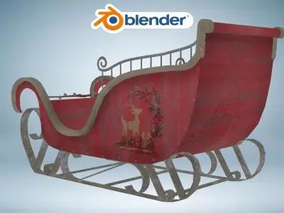 Santa Claus Christmas Xmas Sleigh Low-poly 3D model