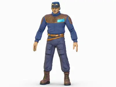 High Poly Male Technician Sweater Leather Jacket Low-poly 3D model