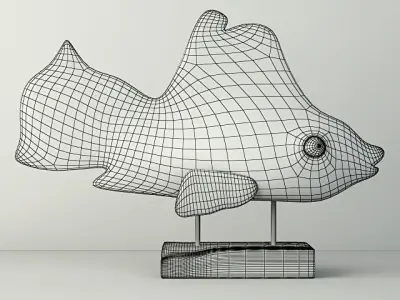 Hand Carved Driftwood Fish On Stand 3D model