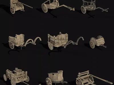 CHARIOT CART CAR WAGON TRAILER HORSE CARRIAGE HARNESS COLLECTION Low-poly 3D model