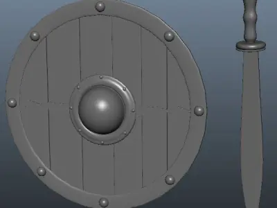 Medieval shield and sword 3D model