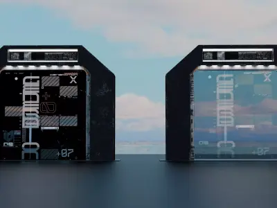 Cyberpunk Sci-Fi Glass Door with Holographic UI Low Poly Low-poly 3D model