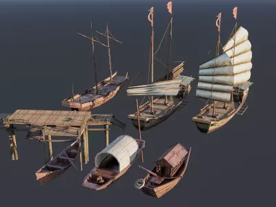 Wooden boat collection 2 Low-poly 3D model