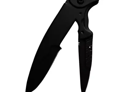 Black Engraved Folding Tactical Knife 3D model