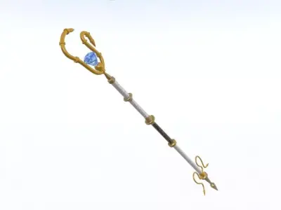 Golden Magic staff Low-poly 3D model