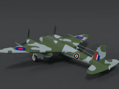 Low Poly Cartoon De Havilland DH 98 Mosquito WWII Airplane Low-poly 3D model