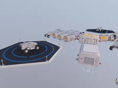 Full Space Mars Colony Scene SI-FI and Military Vehicle Rover Low-poly 3D model