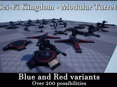 Sci-Fi Kingdom - Modular Turrets Low-poly 3D model