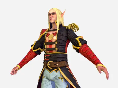 Man White Elf Leather Coat Cavalier Game Character Low-poly 3D model