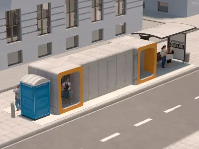 Modular Bomb Shelter with Bus Stop and Bio Toilet 3D model