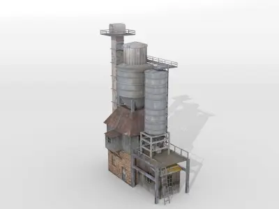 Old concrete mixing plant Low-poly 3D model