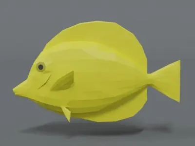 Low Poly Cartoon Yellow Tang Fish Low-poly 3D model