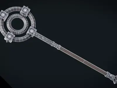 Stylized Fantasy Staff - Game Ready Hand Painted Weapon Low-poly 3D model