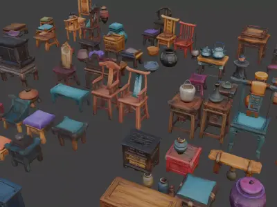 Stylized Furniture Set 2 3D model