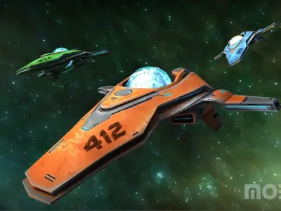 SpaceShip three spaceships flying in space Low-poly 3D model