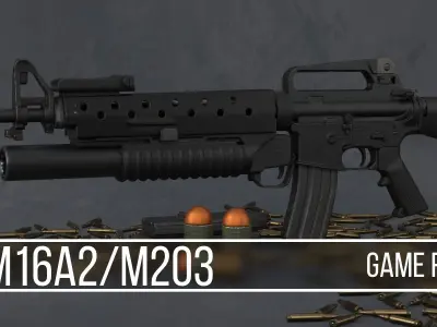 M16A2 and M203 Low-poly 3D model