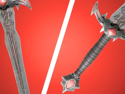Crimson Medieval Fantasy Weapon Set Low-poly 3D model