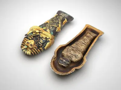 Opened and Closed Ancient Egyptian Tutankhamun Mummy Coffin 3D model