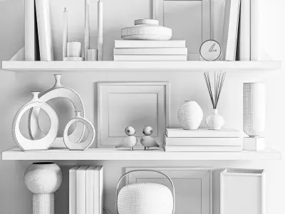 Decorative set objects on shelf 3D model