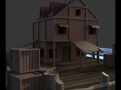 Sea Side Fishing house Low-poly 3D model