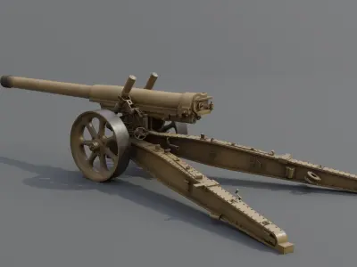 Type 89 15 cm cannon Low-poly 3D model
